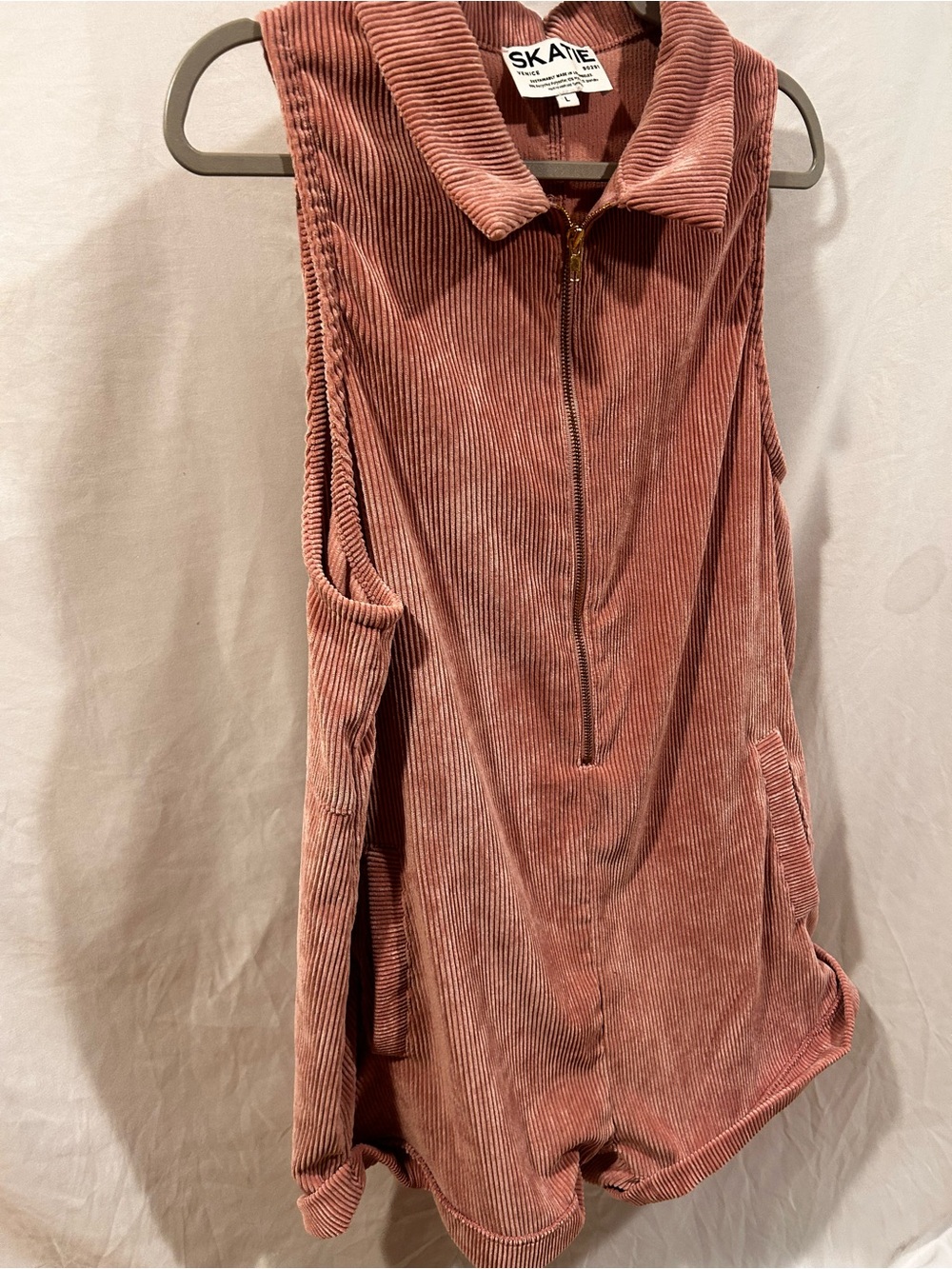 Skatie Dusty Mauve Corduroy Sleeveless Romper with Zip
